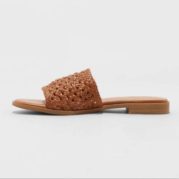 Woven Slide Sandals in Cognac Brown - Picture 2 of 4